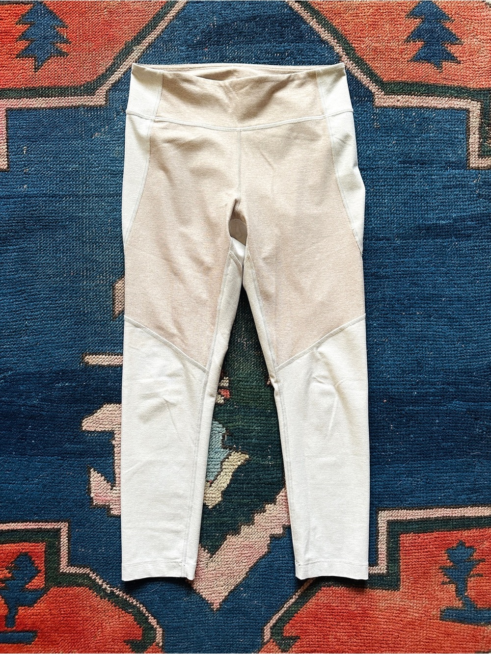 Outdoor Voices Two-Tone Leggings in Cream and Tan